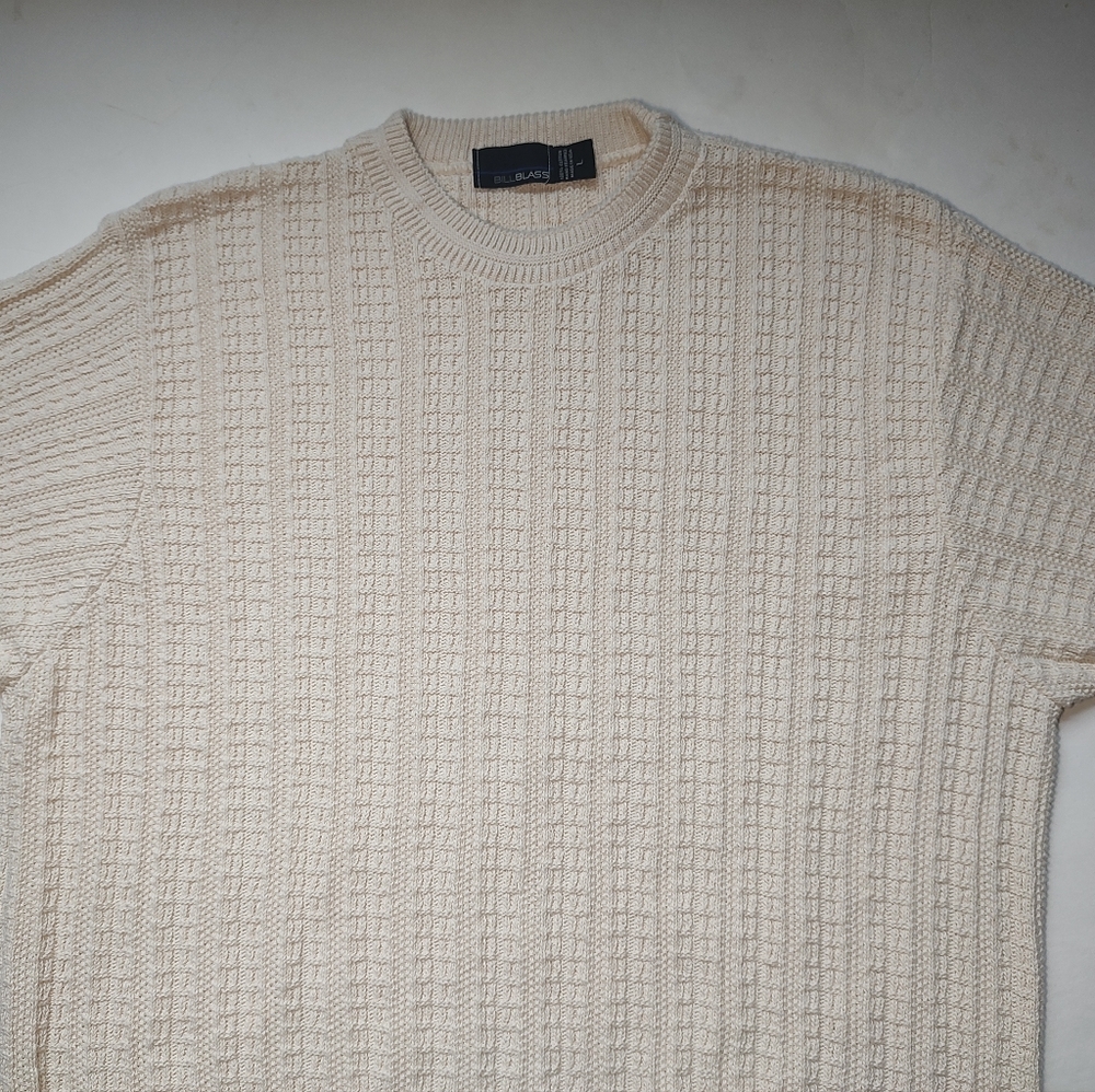Bill Blass Vintage Sweater Men Cotton Cream Pullover Knit Crew Neck USA Ivory L - Picture 3 of 16
